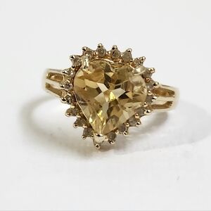 Real 80's 14K Solid Gold Citrine & Diamonds 2.80cts 3.28g Ring Sz 7